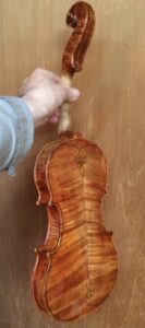 back of handmade 5-string fiddle