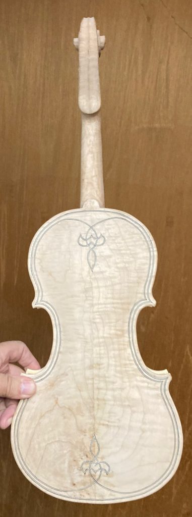 Completed Five String Fiddle in the white, Chet Bishop Luthier