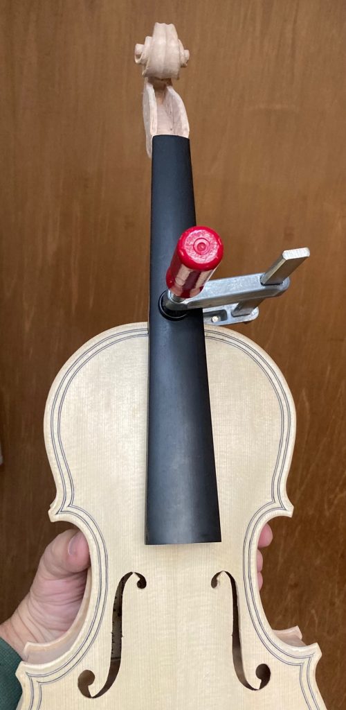 Front view Neck set of Five String Fiddle By Chet Bishop, Luthier